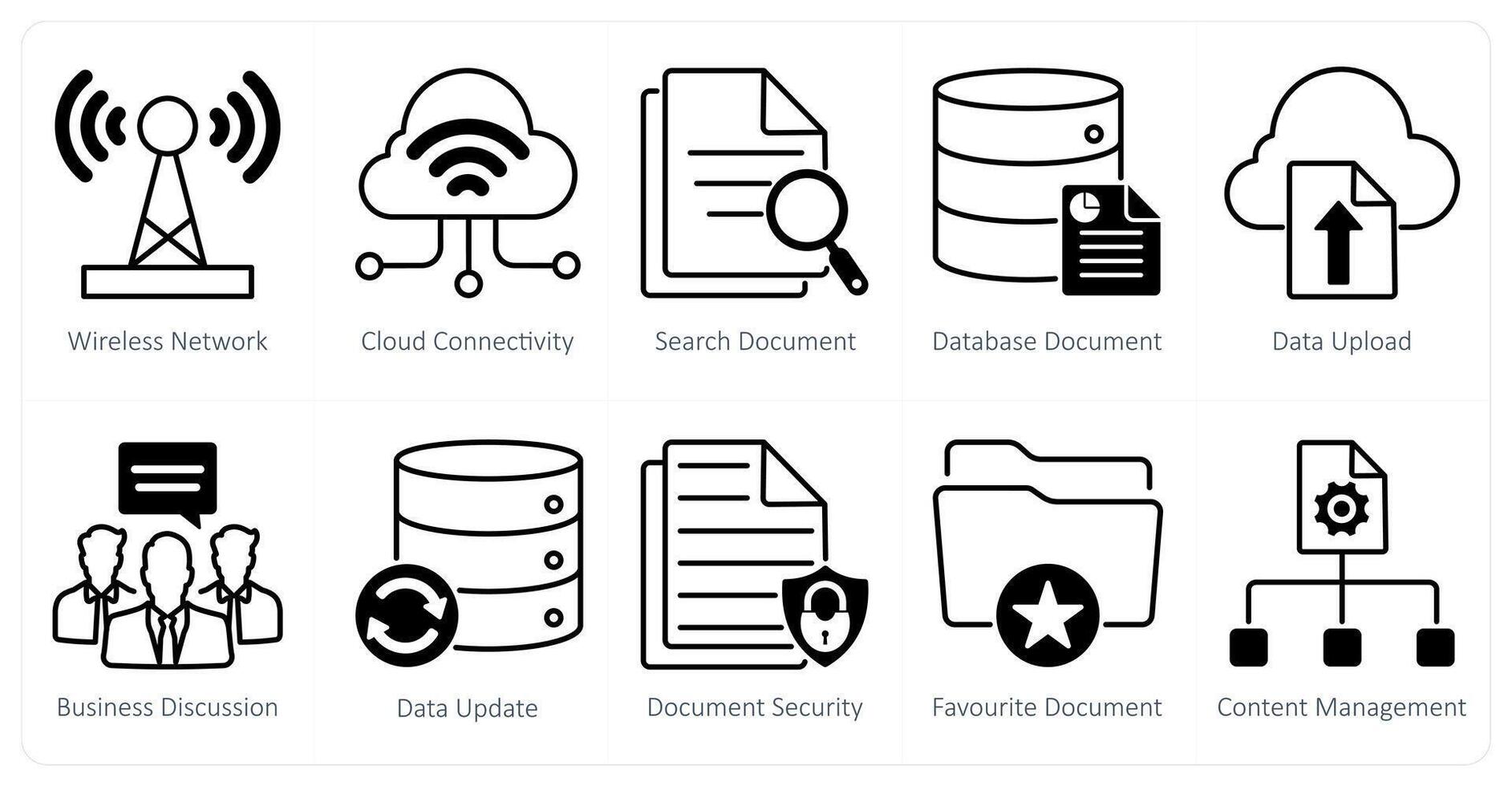 A set of 10 seo icons as wireless network, cloud connectivity, search document vector