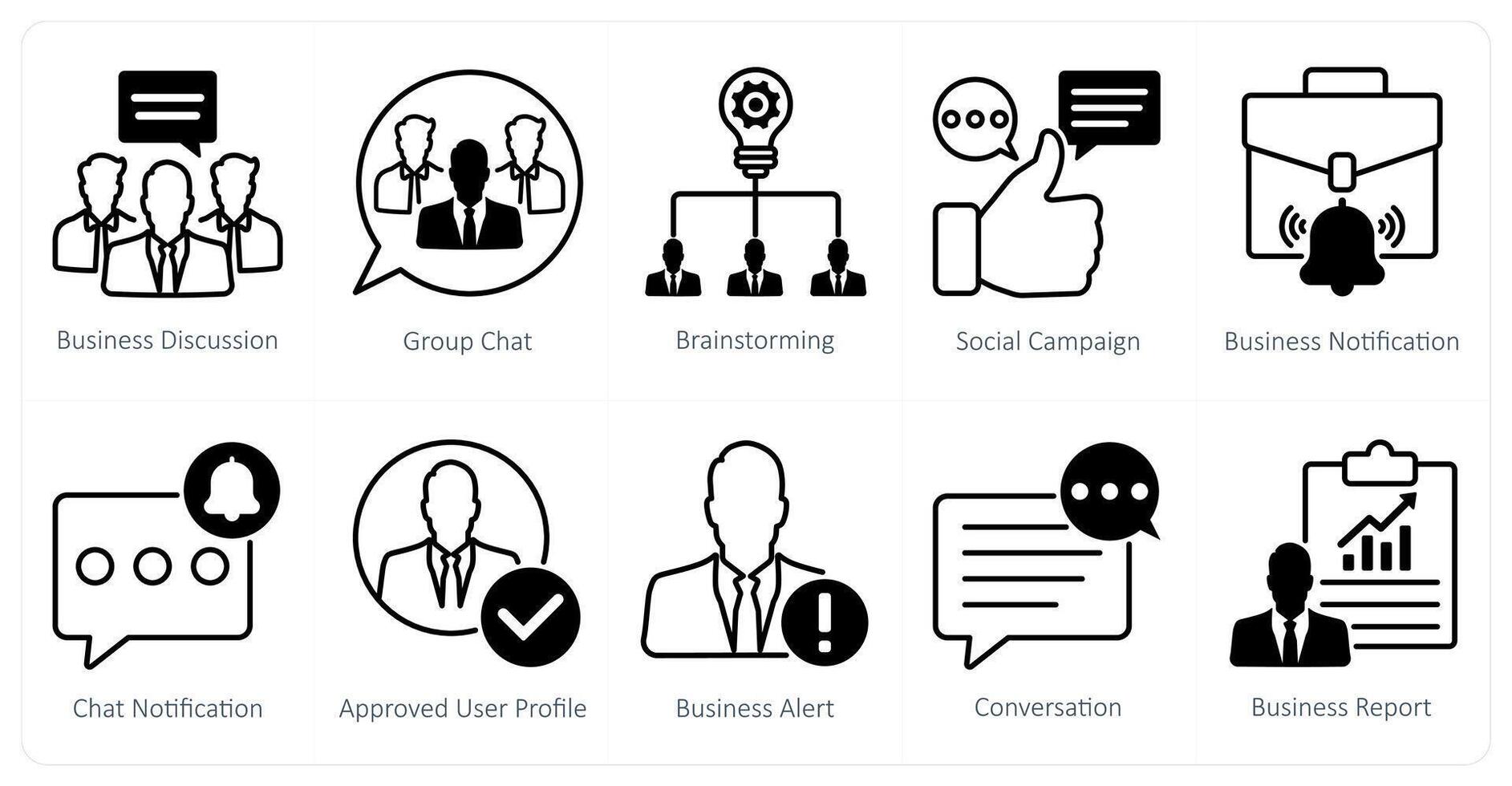 A set of 10 seo icons as business discussion, group chat, brainstorming vector