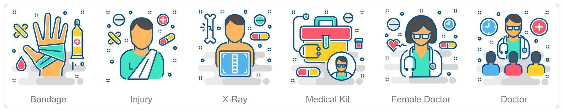 A set of 6 Medical icons as bandage, injury, x ray vector