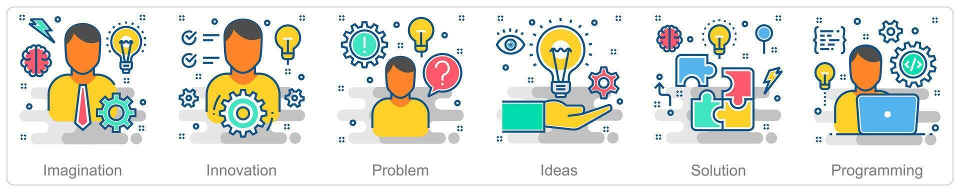 A set of 6 Business icons as imagination, innovation, problem vector