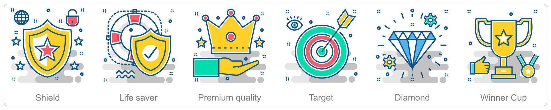 A set of 6 Business icons as shield, life saver, premium quality vector