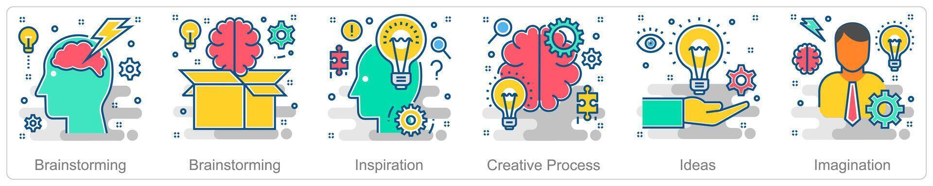 A set of 6 Business icons as brainstorming, inspiration, creative process vector