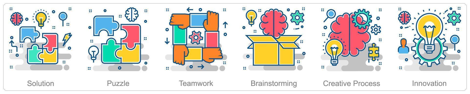 A set of 6 Business icons as solution, puzzle, teamwork vector