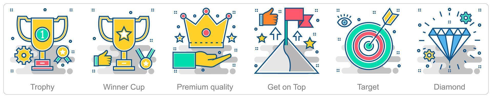 A set of 6 Business icons as trophy, winner cup, premium quality vector