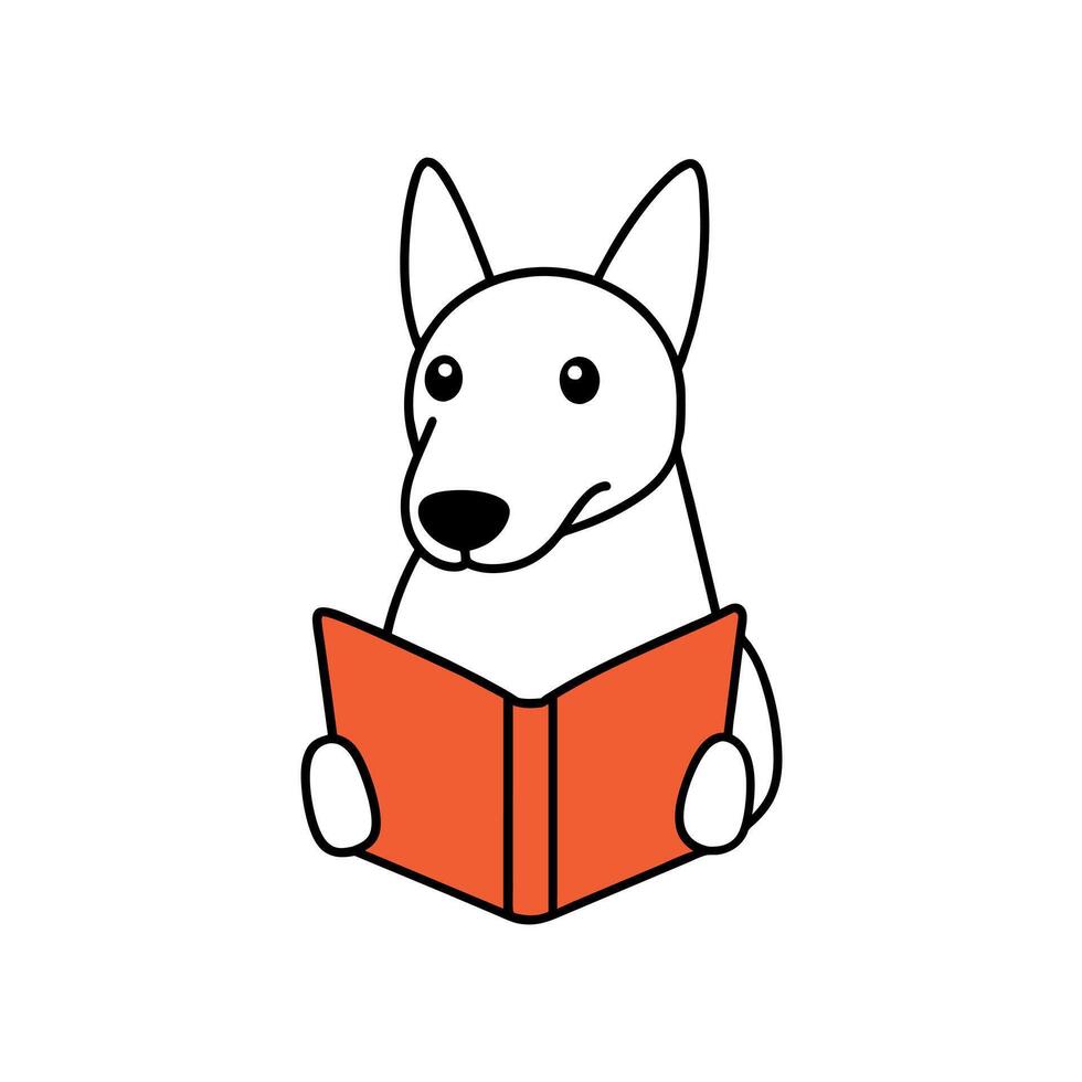 Bull Terrier dog reading icon illustration vector