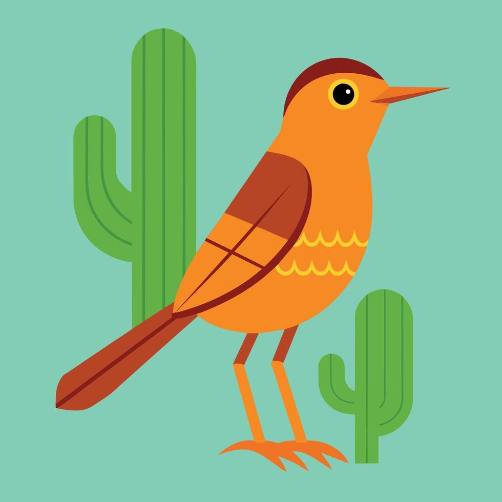 Cactus Wren bird stands icon illustration vector