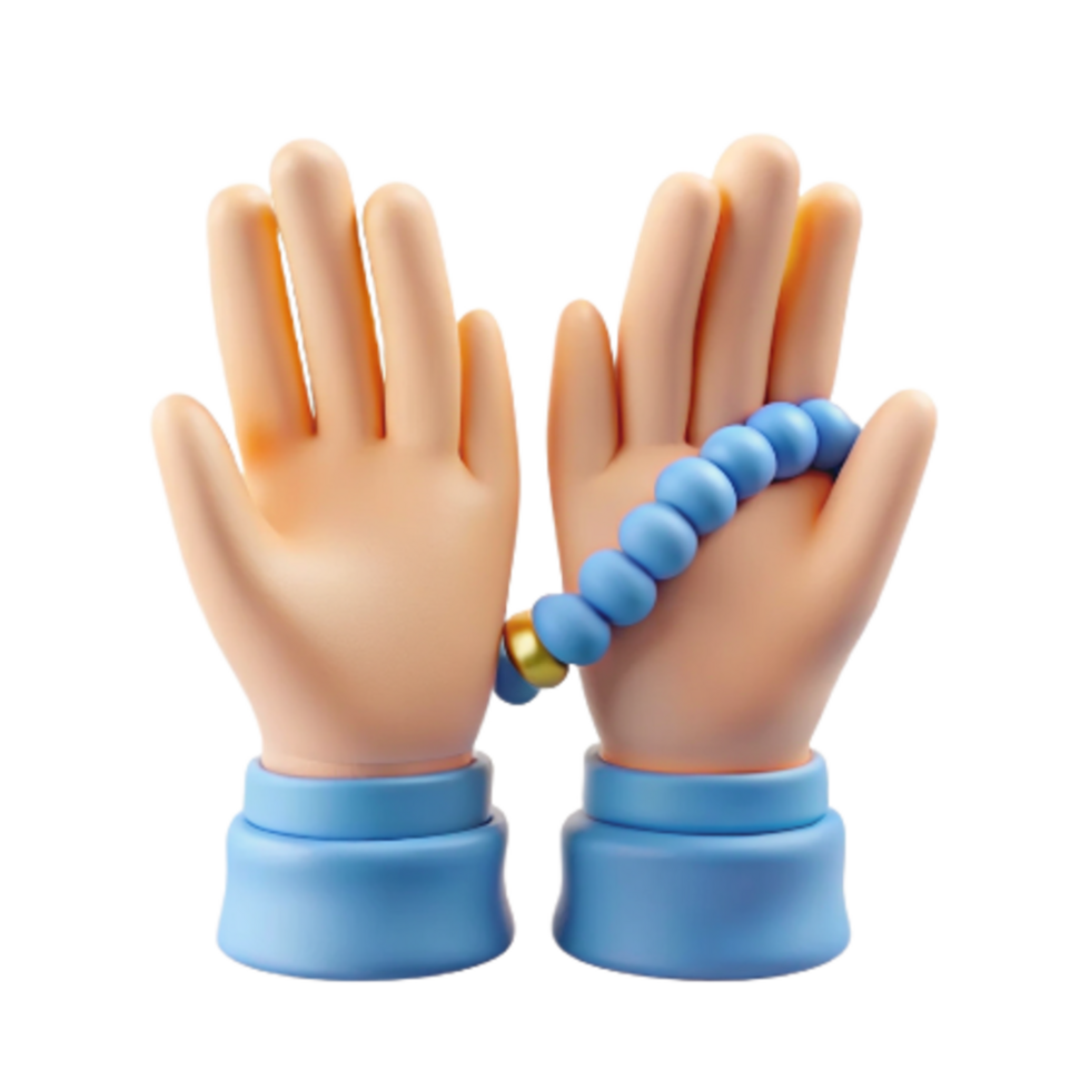 Praying Hand Gesture with Prayer Beads 3d Asset png