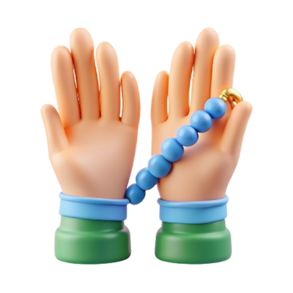Praying Hand Gesture with Prayer Beads 3d Style png