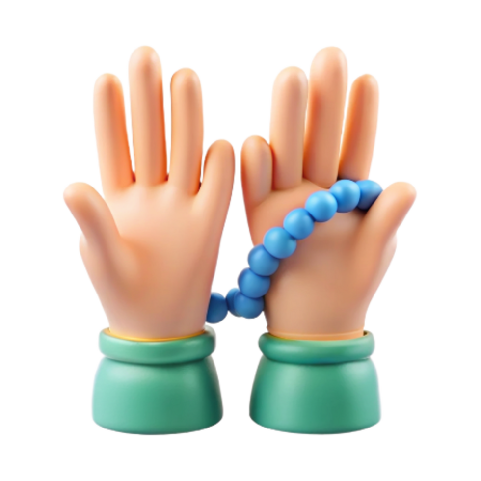 Praying Hand Gesture with Prayer Beads 3d Render png