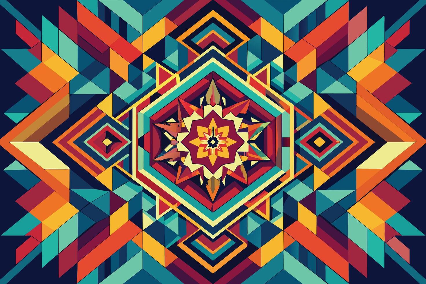 This image is a vibrant abstract artwork featuring geometric shapes, patterns, and colors. vector
