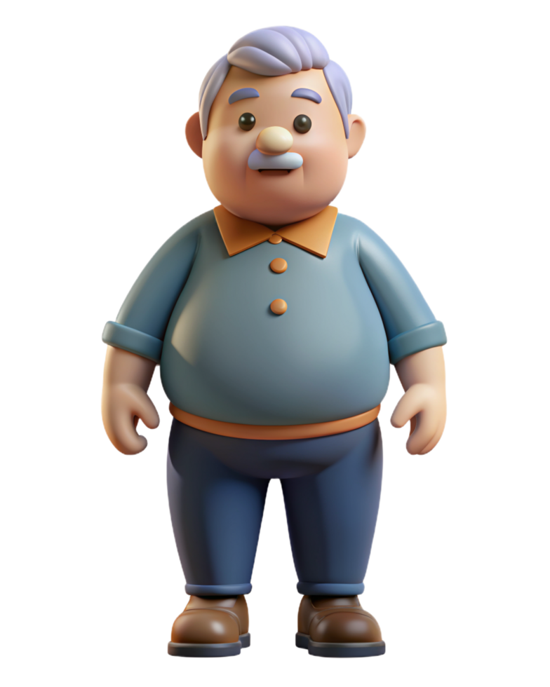 Fat Grandpa Stand 3d Render png