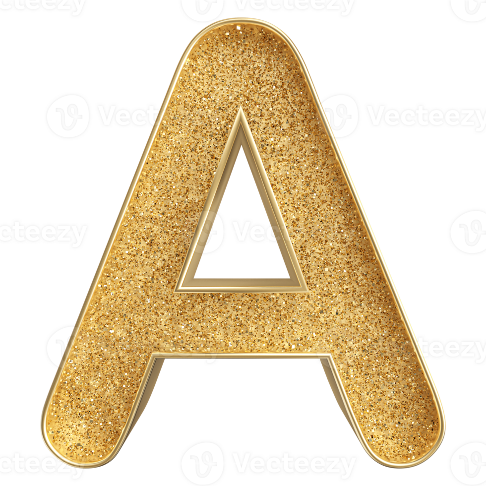 Gold Glitter 3D Font Letter A uppercase png