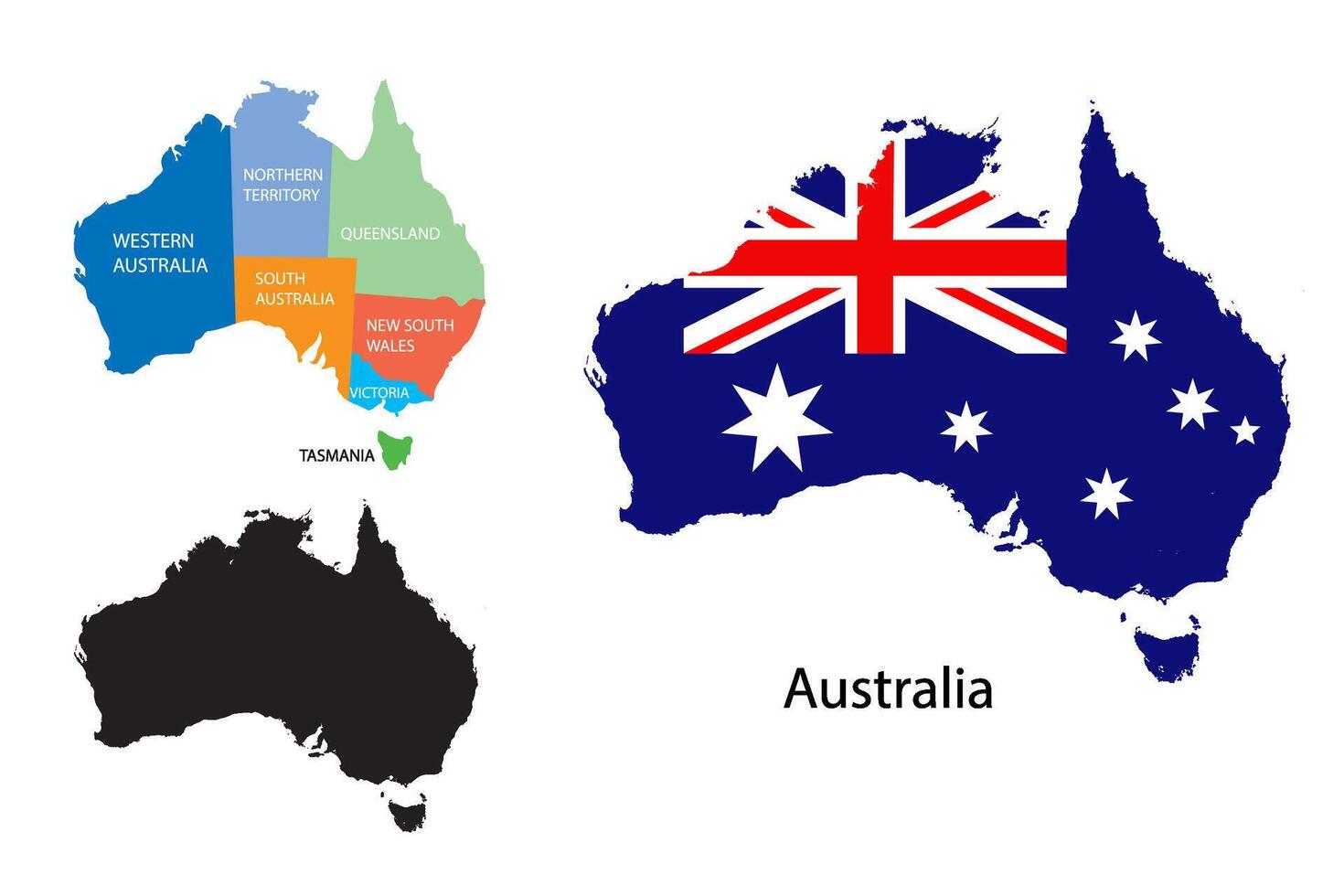 Australia administrative divisions. Australia with Provinces flag and map illustration . Districts of Australia vector
