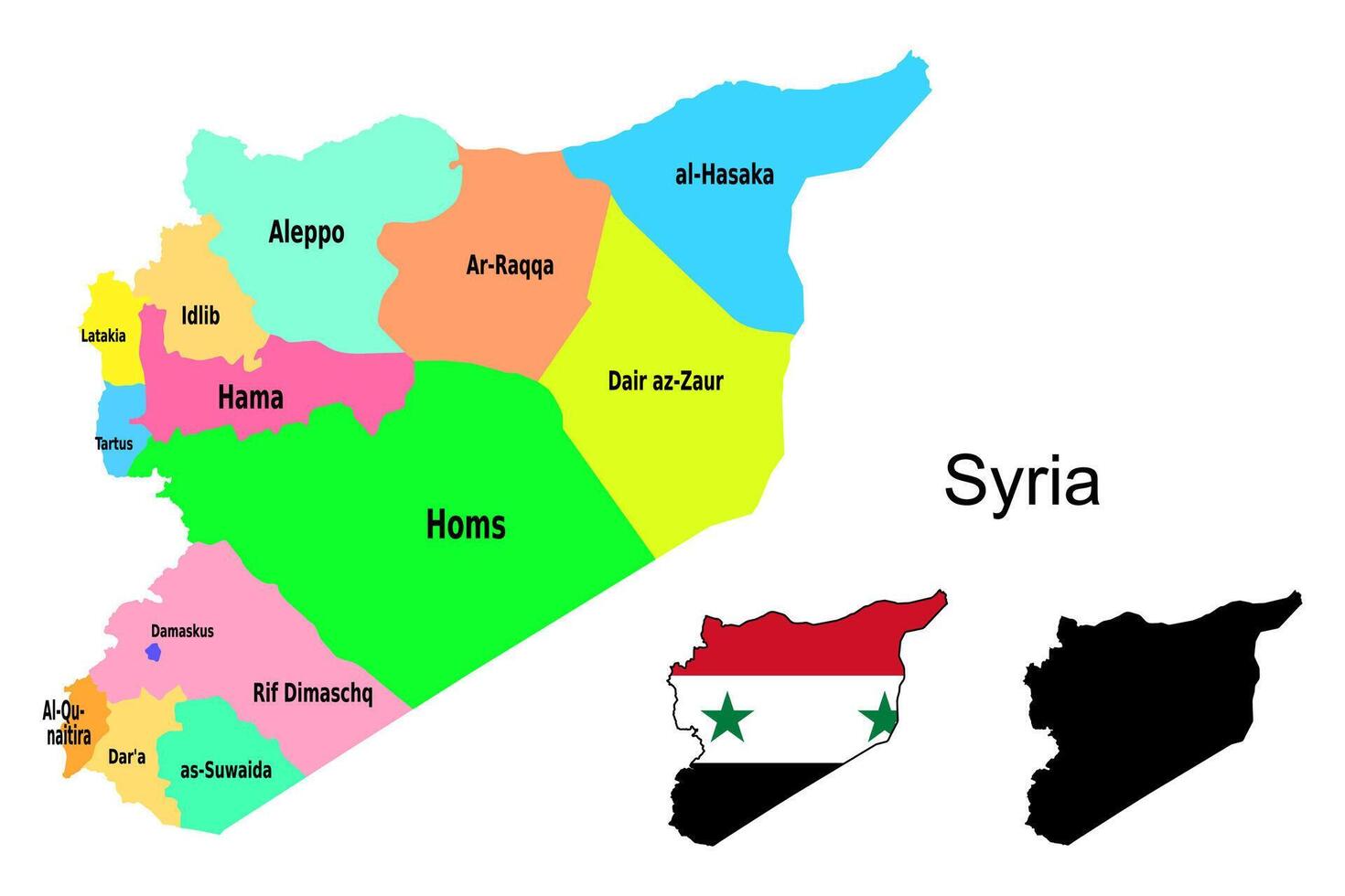 Syria administrative divisions. Syria flag and map illustration . Districts of Syria vector