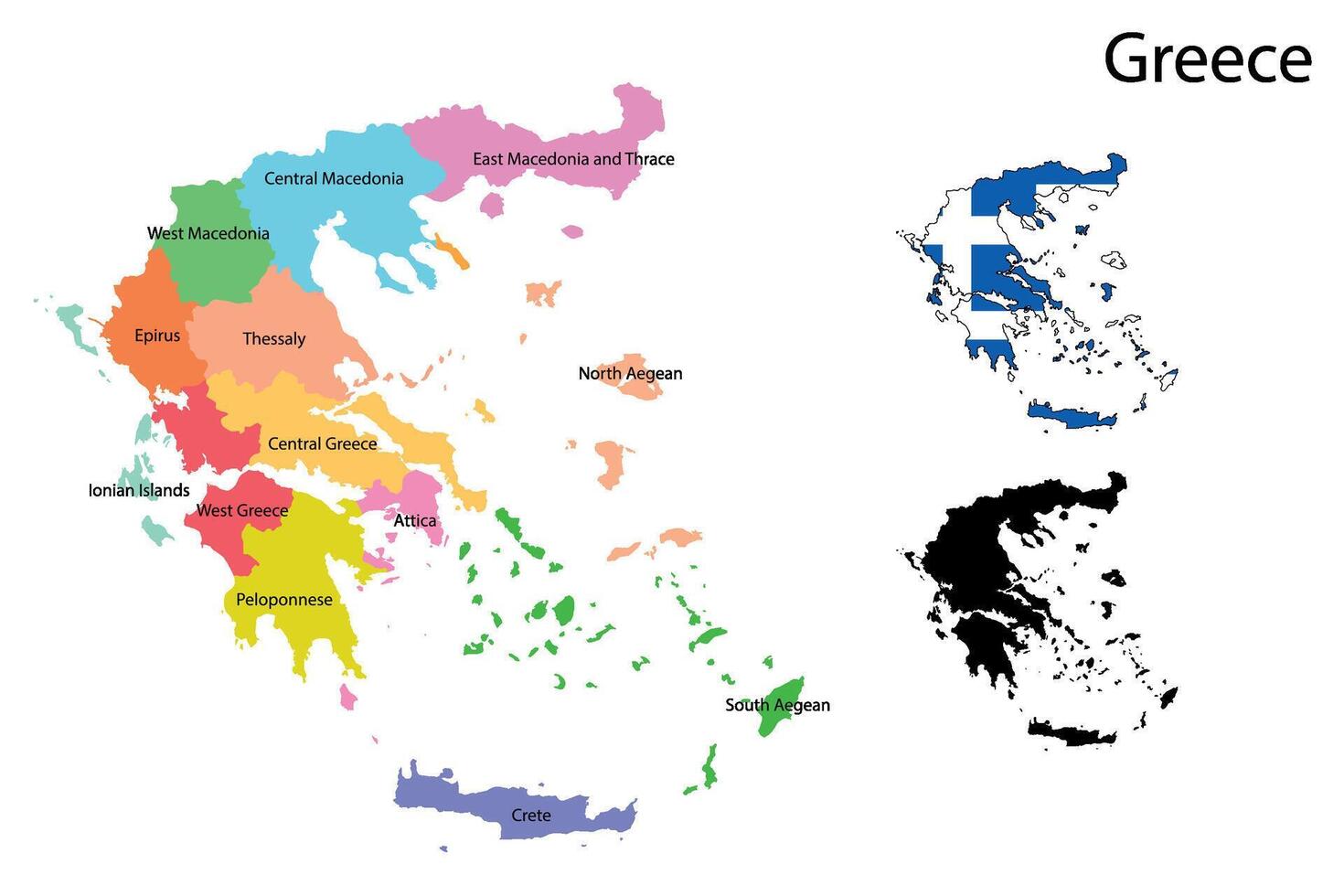 Greece administrative divisions. Greece with Provinces flag and map illustration . Districts of Greece vector