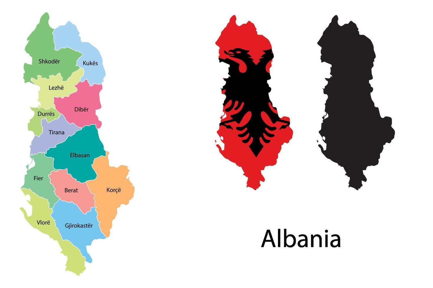 Albania administrative divisions. Albania with Provinces flag and map illustration . Districts of Albania vector