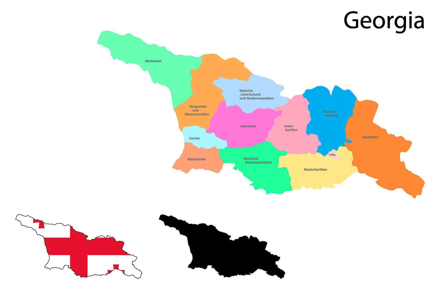 Georgia administrative divisions. Georgia with Provinces flag and map illustration . Districts of Georgia vector