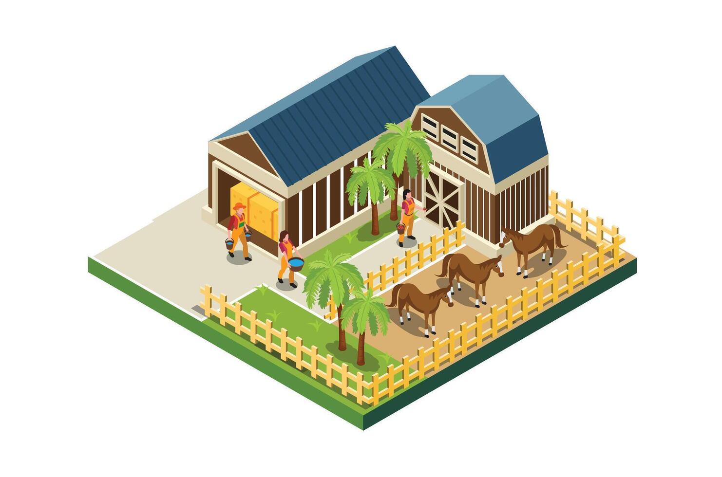 Modern Isometric Farm Management and livestock management Illustration in White Isolated Background With People and Related Digital Assets vector
