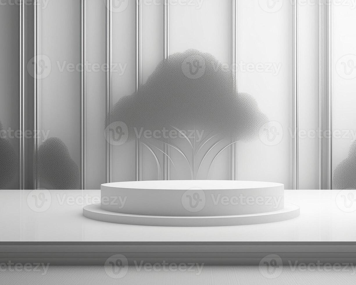 Minimalist product display podium with white background and futuristic style photo