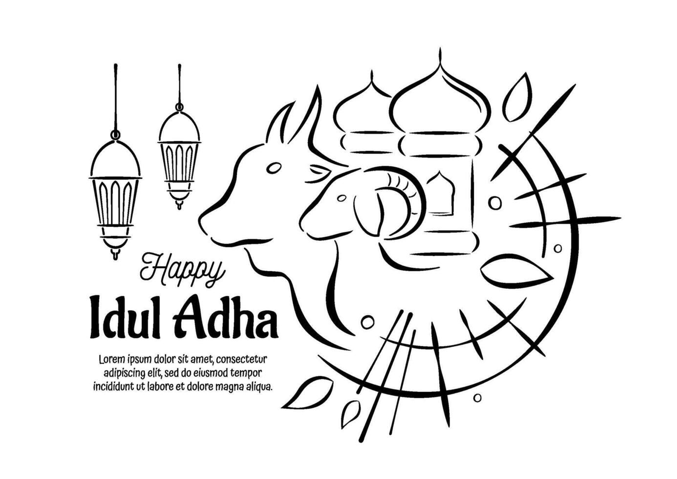 Eid Al Adha Cartoon Line Art Design vector