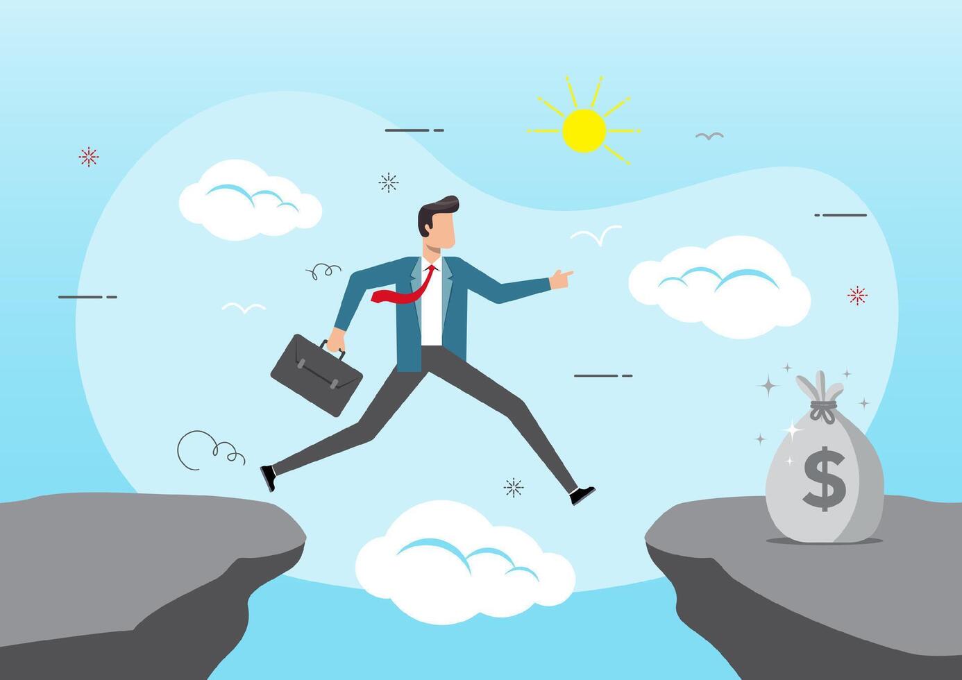 Businessman jump through the gap in the rocks vector