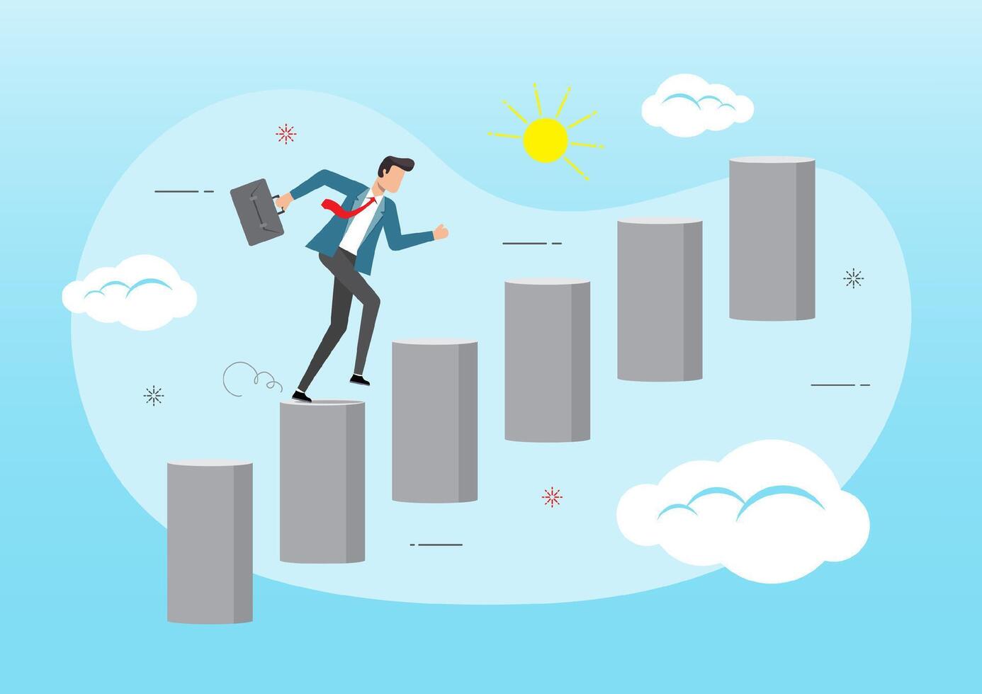 Businessman step up growing bar graph stairs vector