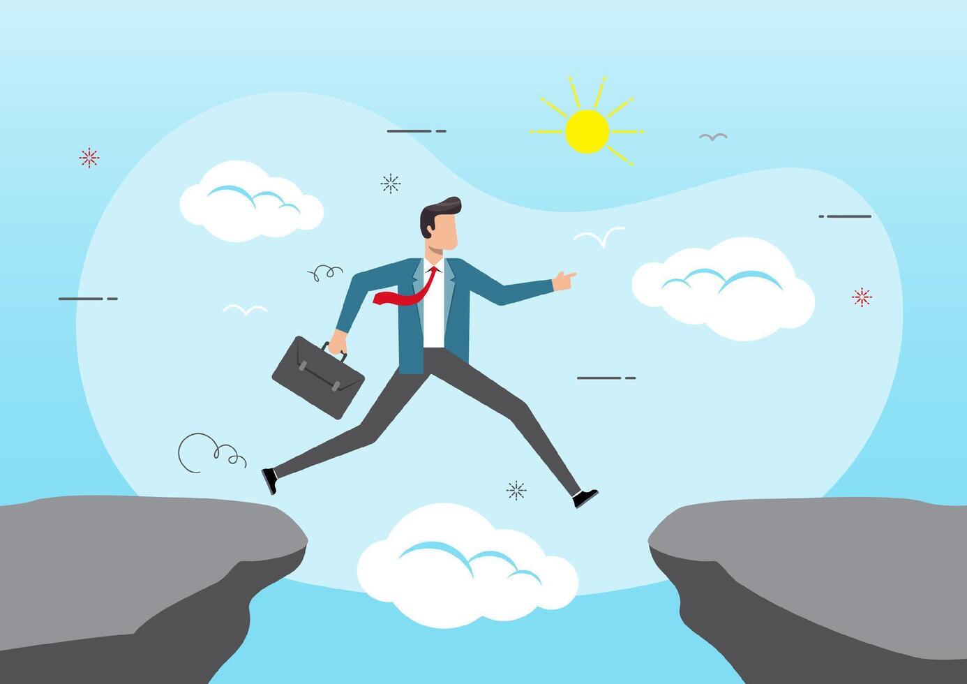 Businessman jump through the gap in the rocks vector