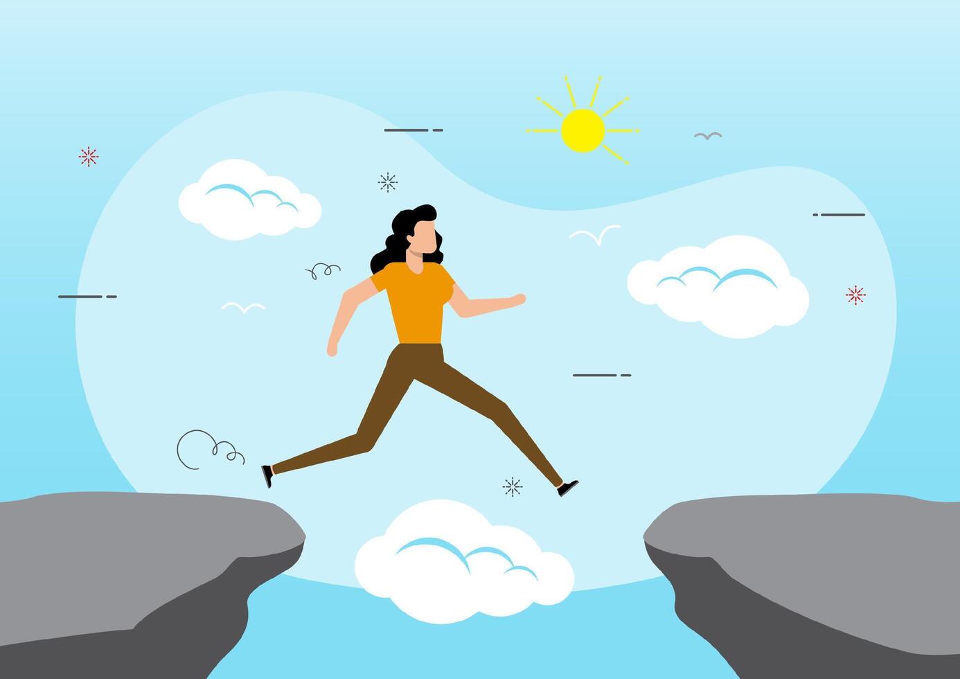 Businesswoman jump through the gap in the rocks vector