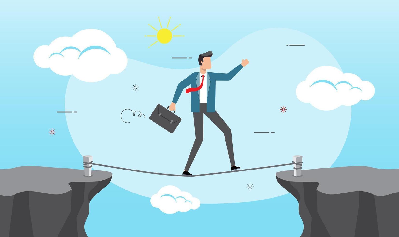 Businessman is walking a tightrope across gap vector