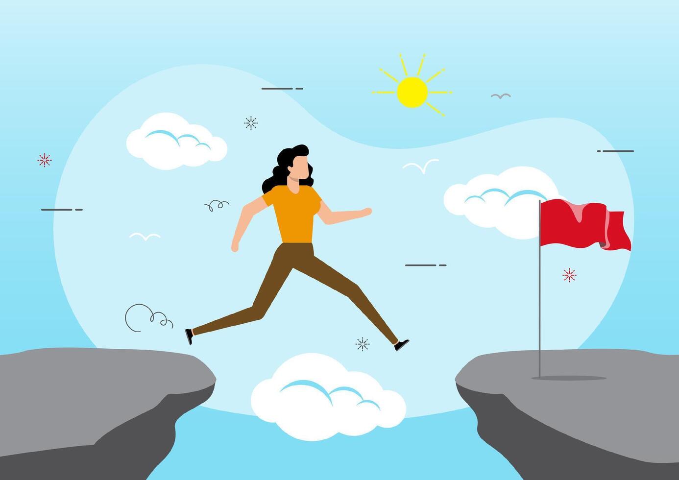 businesswoman running and jumping from one cliff to another vector