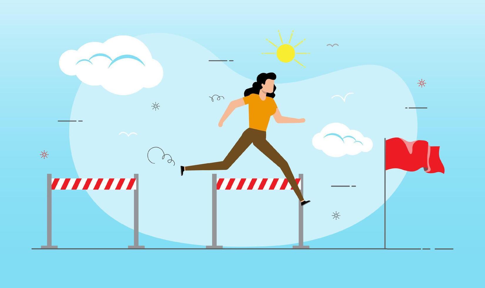 Businesswoman jump over hurdles. Overcoming obstacles. vector