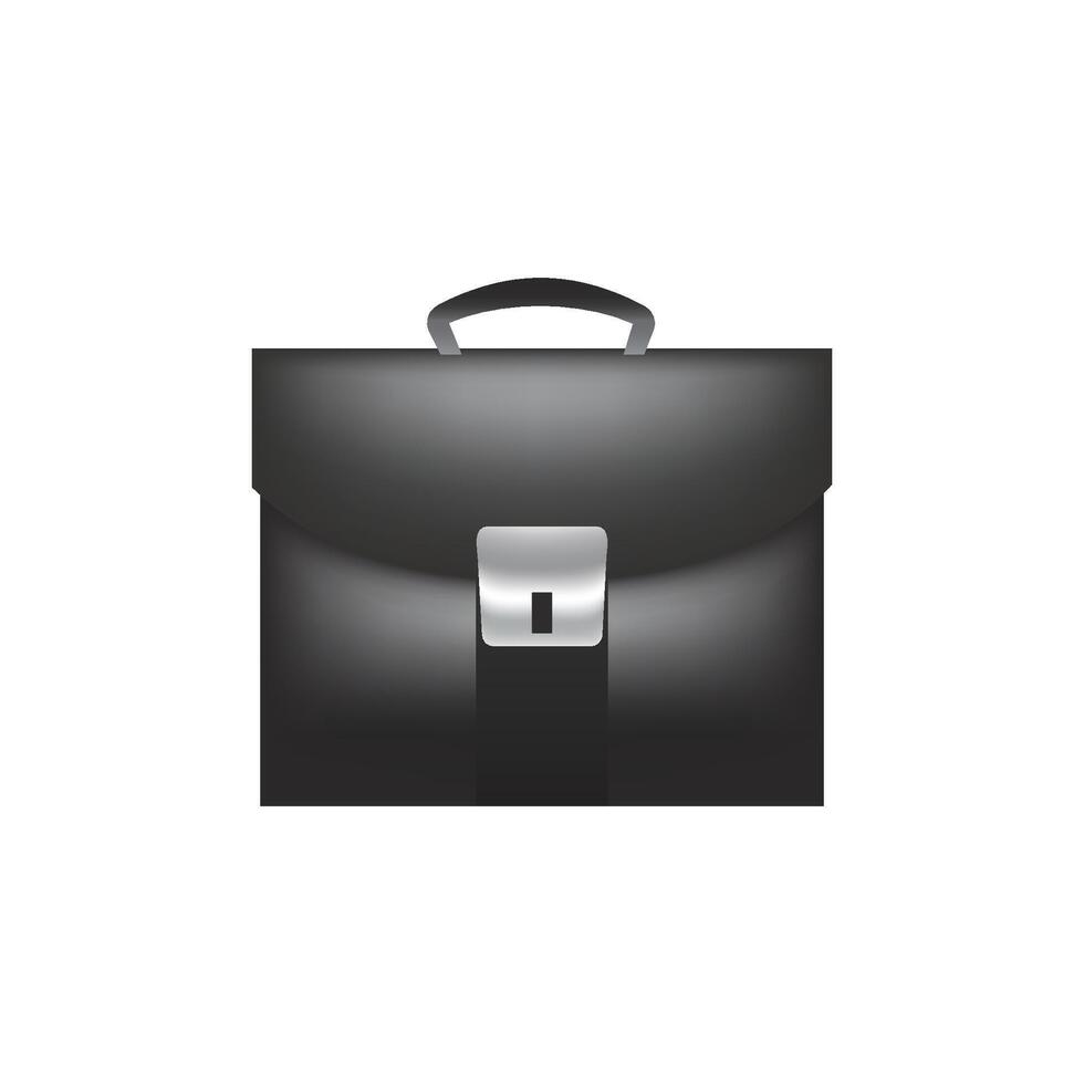 Briefcase isolated on white background. Black Leather Briefcase with Silver Buckle. Business black bag. vector