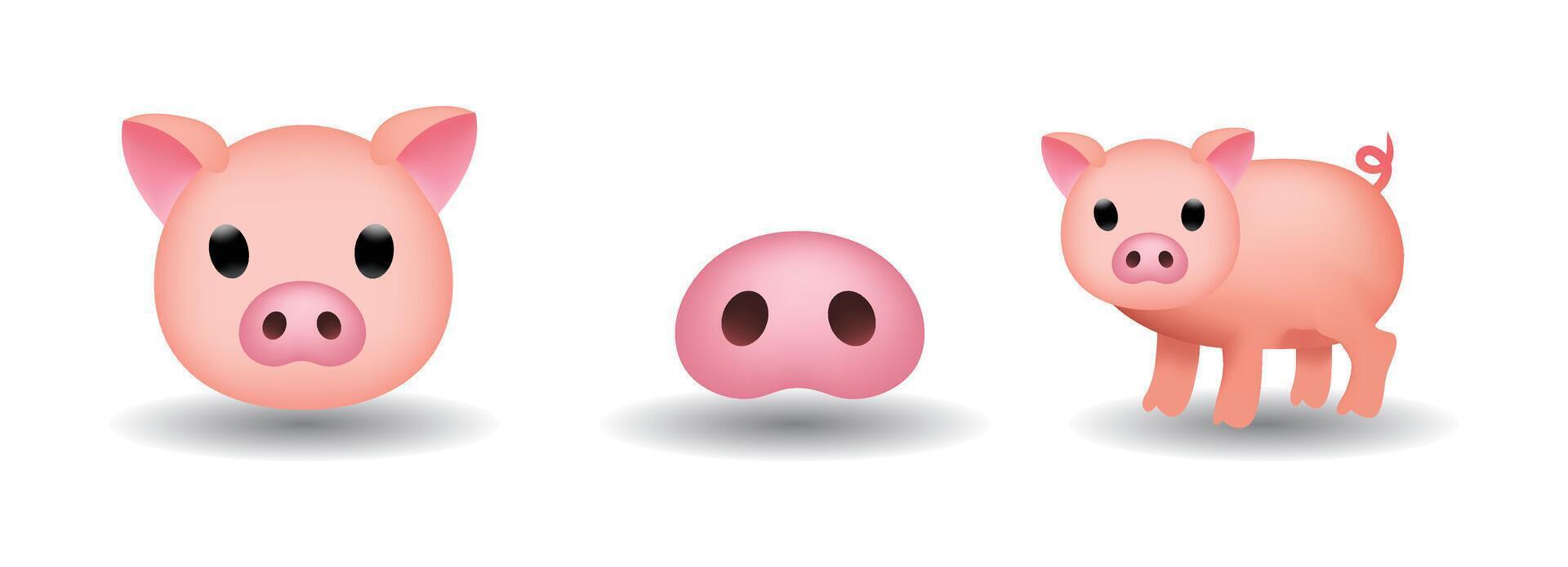 Pig emoji illustration set isolated on white background. Pig Flat Icon. vector