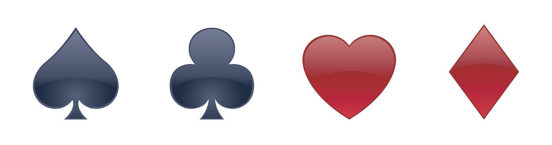 High quality illustration of the four Poker playing cards suits symbols - Spades, Hearts, Diamonds and Clubs icons isolated on white background vector