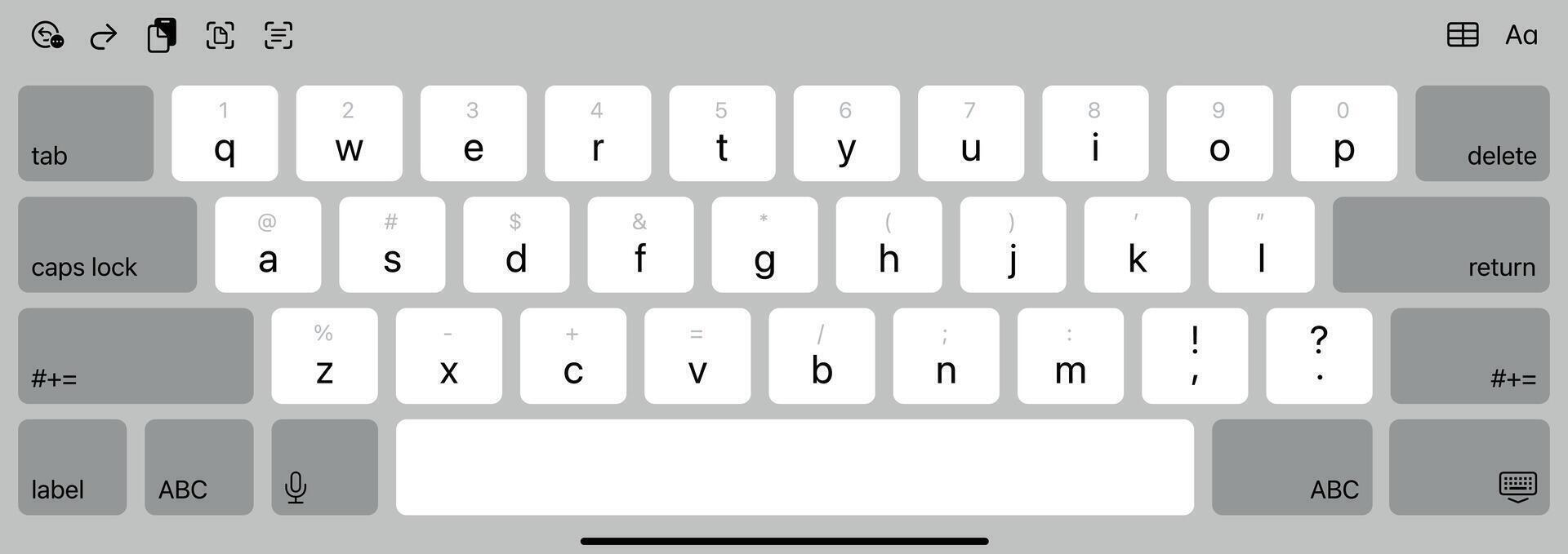 Latest Technology Light Mode Keyboard - Isolated White Keypad Interface with English QWERTY Alphabet. Editable illustration. EPS 10 vector