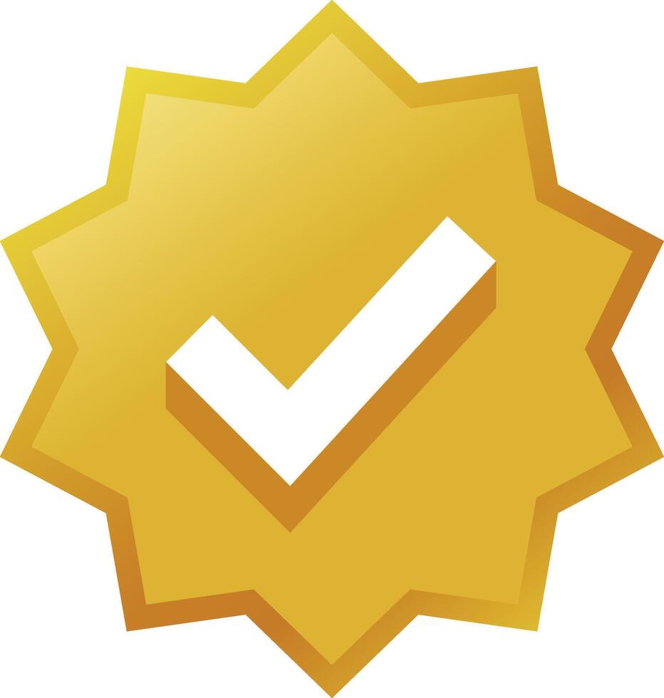 Verified golden gradient badge for Whatsapp, Facebook, Instagram, TikTok and Twitter X account. Profile verification icons. Isolated brown star shape with tick in flat on white background eps vector
