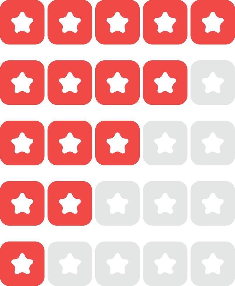Set of stars rating design elements. Kit of star shapes for ranking interface. Voting symbols from zero to five points. illustration in flat style. Red stars and half star flat icons vector