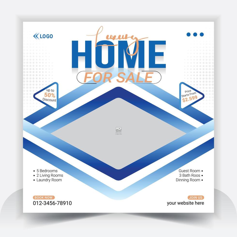 Real estate house social media post or square banner template vector