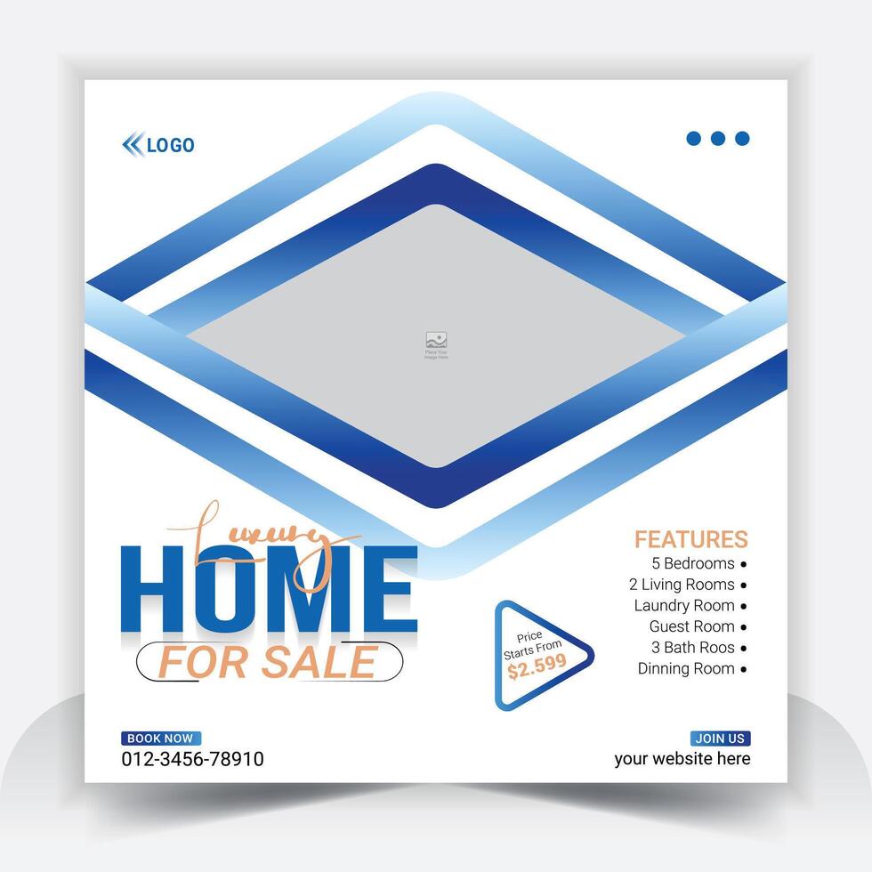Real estate house social media post or square banner template vector
