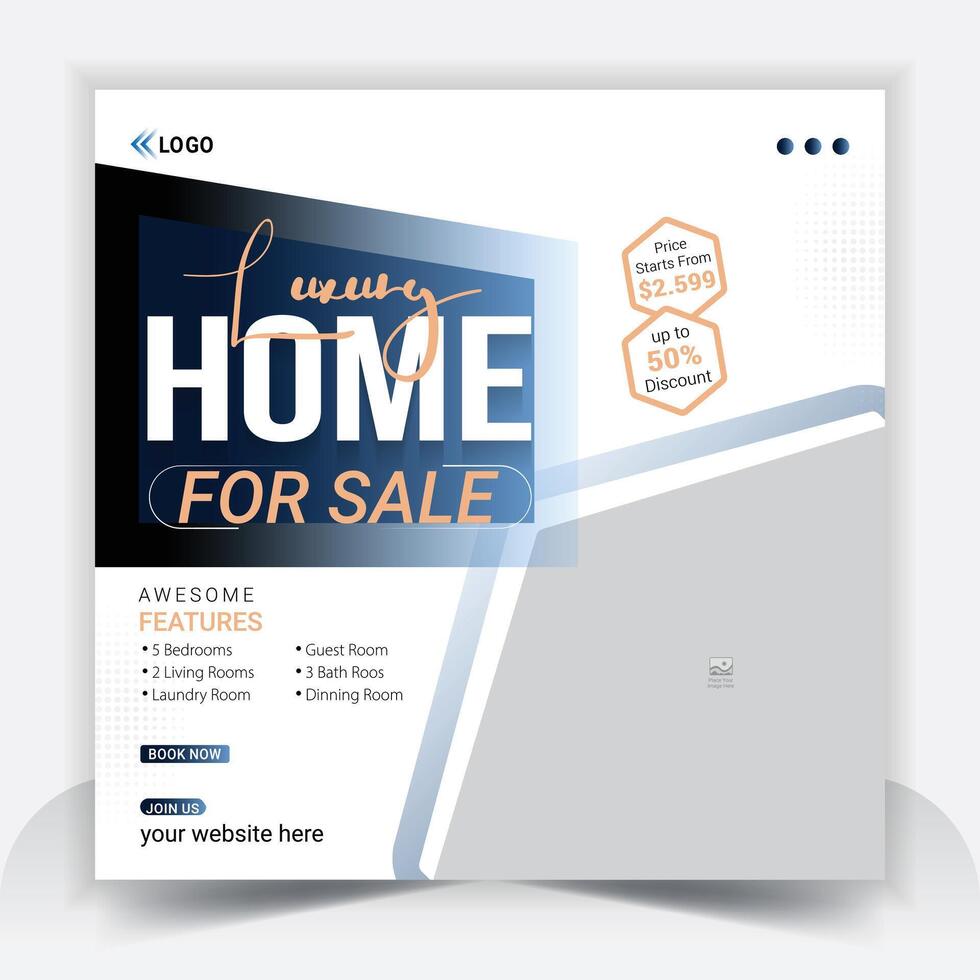 Real estate house social media post or square banner template vector