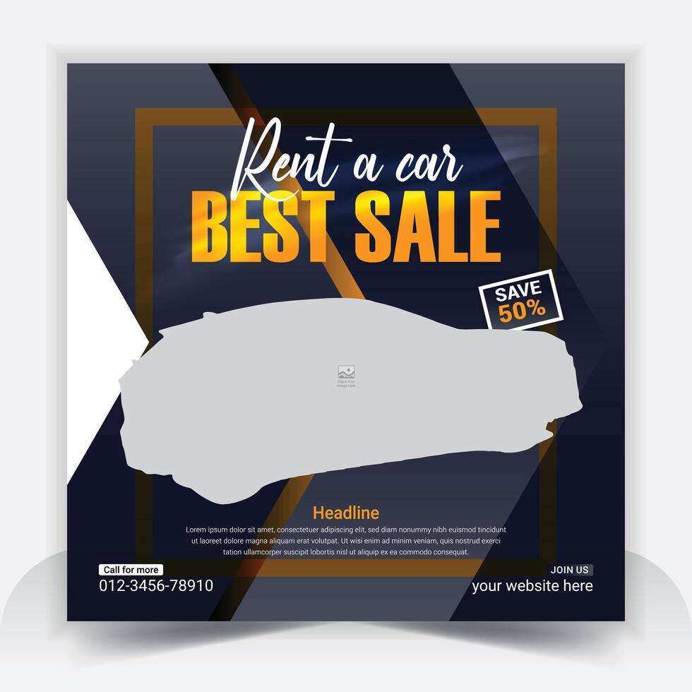 Best car rent social media post template design and sell banner bundle set, business sale promo template design vector