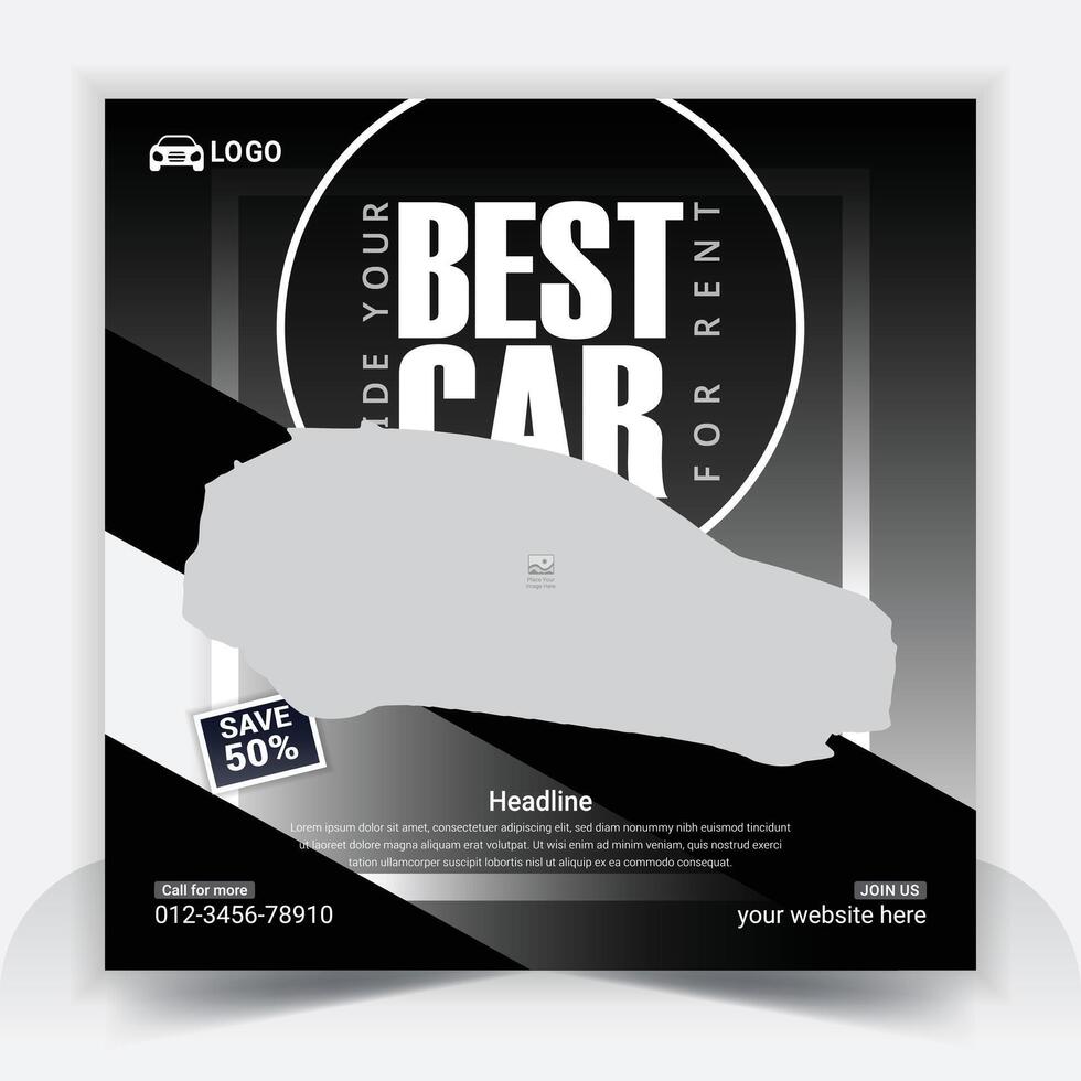 Best car rent social media post template design and sell banner bundle set, business sale promo template design vector