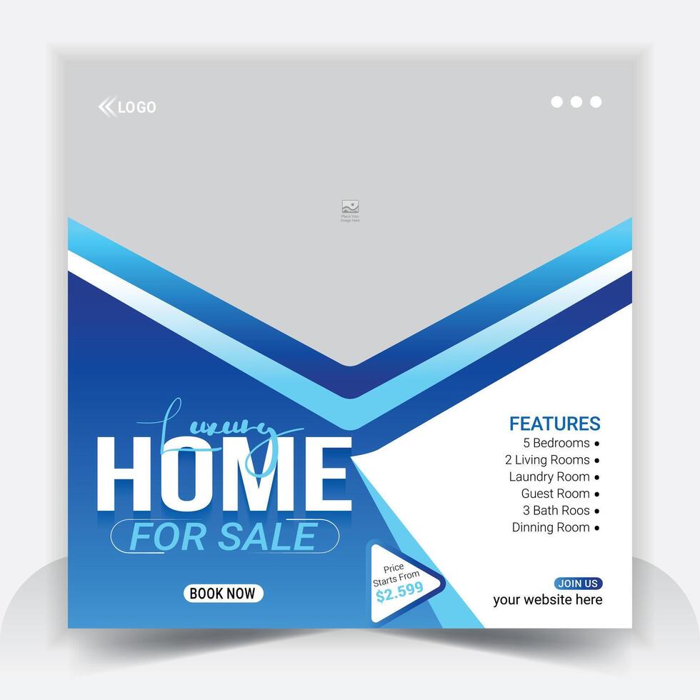 Real estate house social media post or square banner template vector