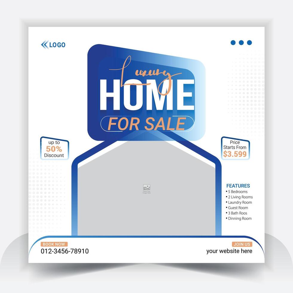 Real estate house social media post or square banner template vector