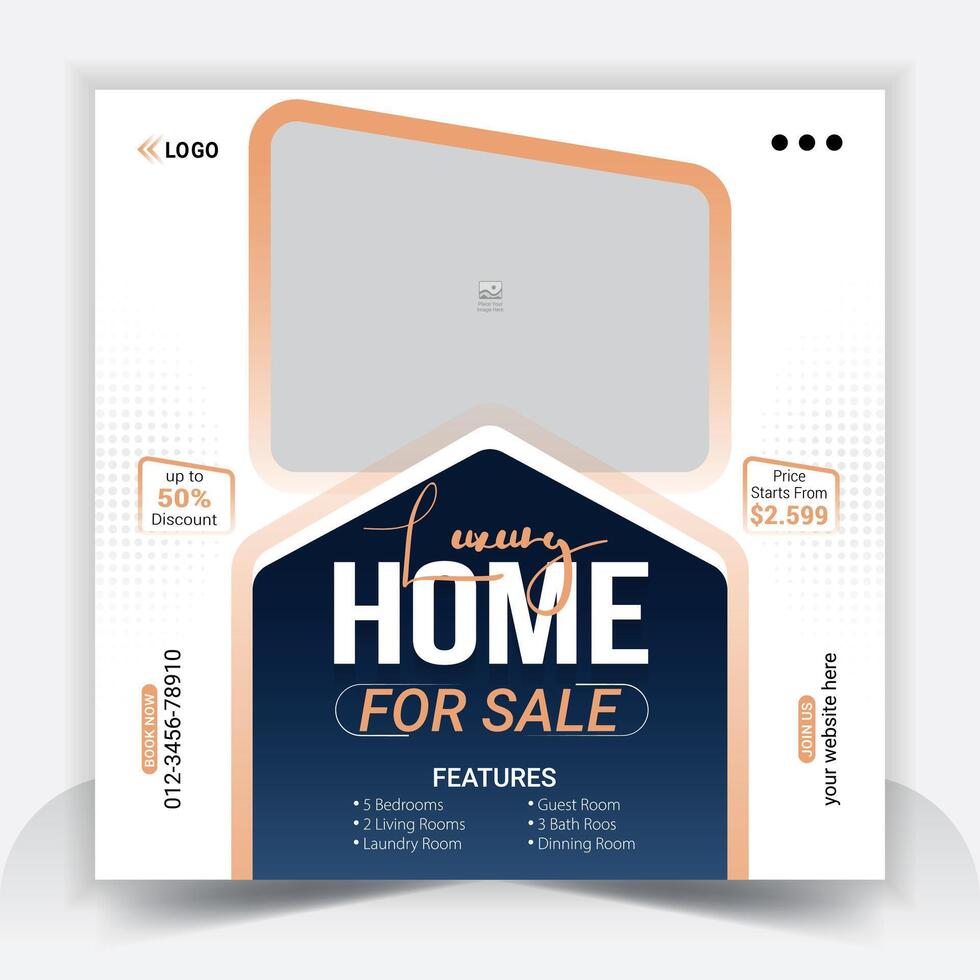 Real estate house social media post or square banner template vector