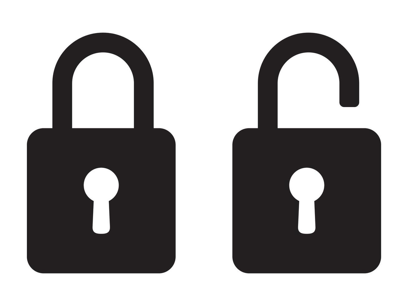 Padlock icon, security icon. Black locked unlocked padlock icon. vector