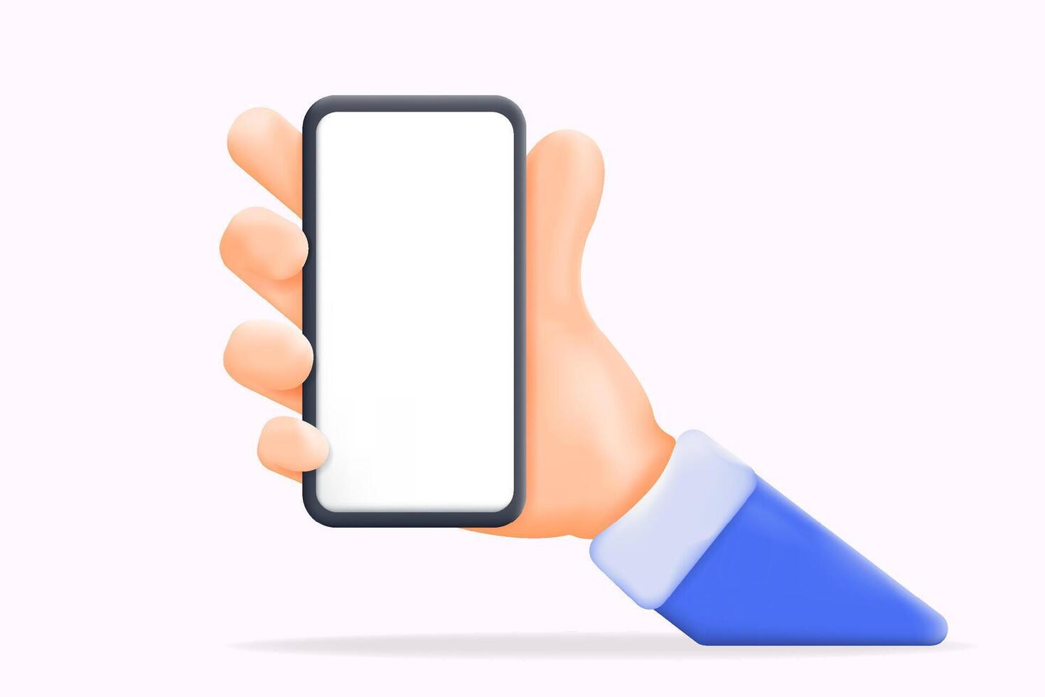 3D illustration of a hand holding a smartphone with a blank screen. Ideal for showcasing mobile apps, user interfaces, or online services. app development, and digital marketing content vector