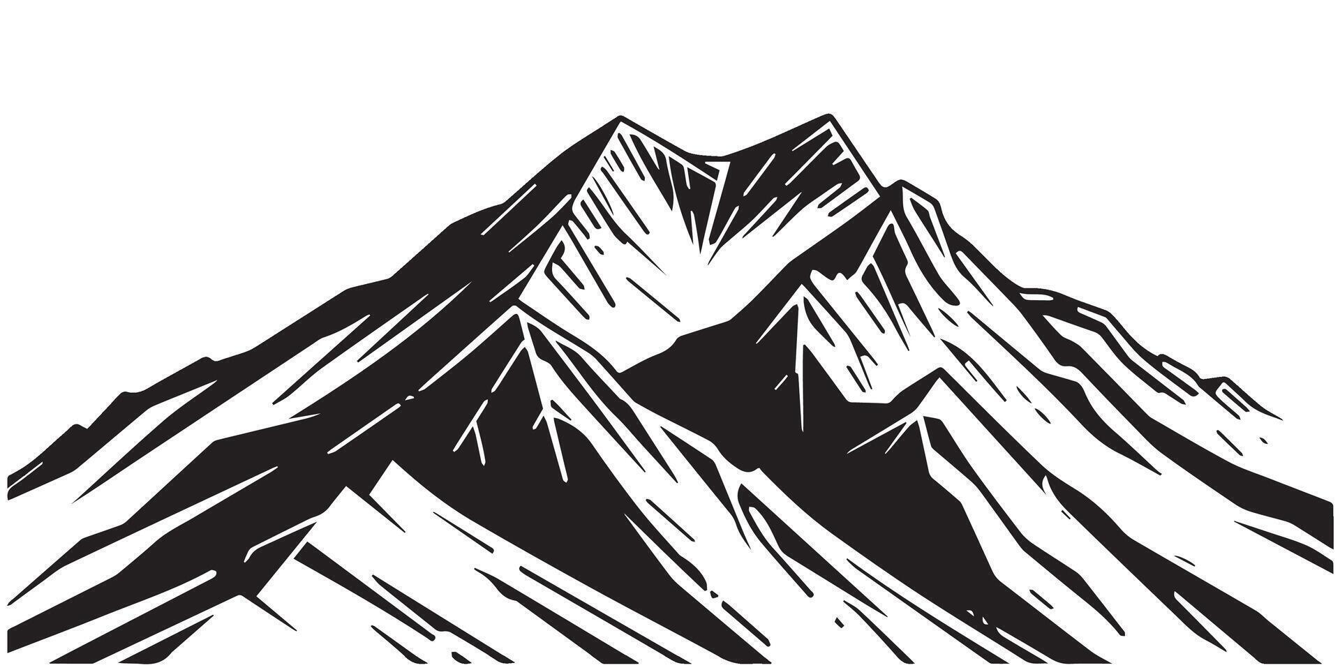 hand drawn Black and White Illustration of Mountain Peak in Vintage Engraving Style vector