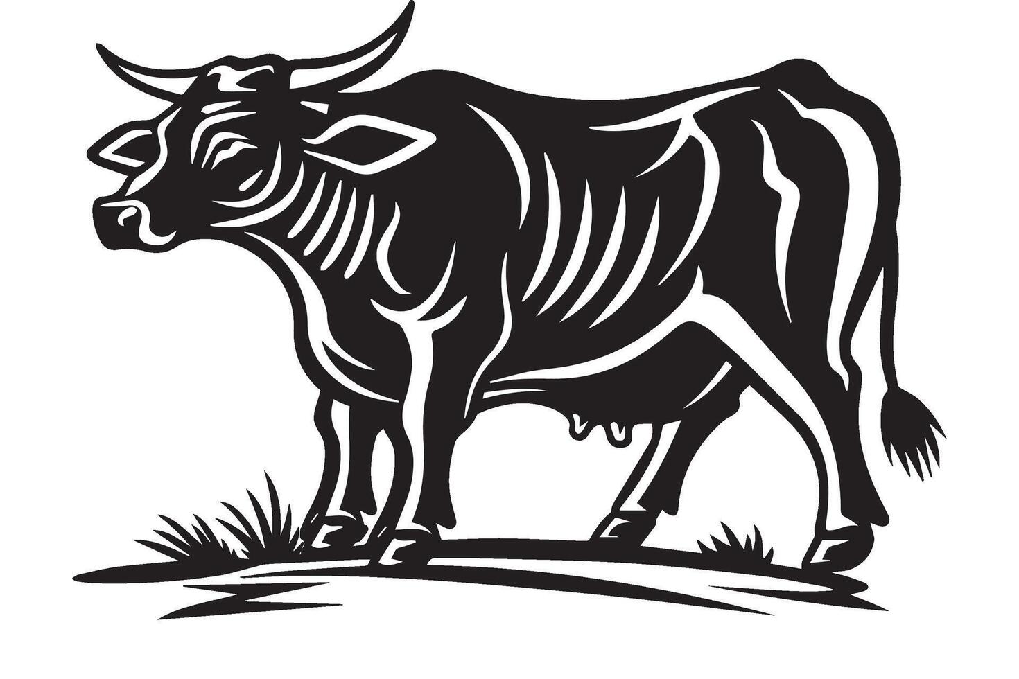 hand drawn Black and White Illustration of bull in Vintage Engraving Style vector