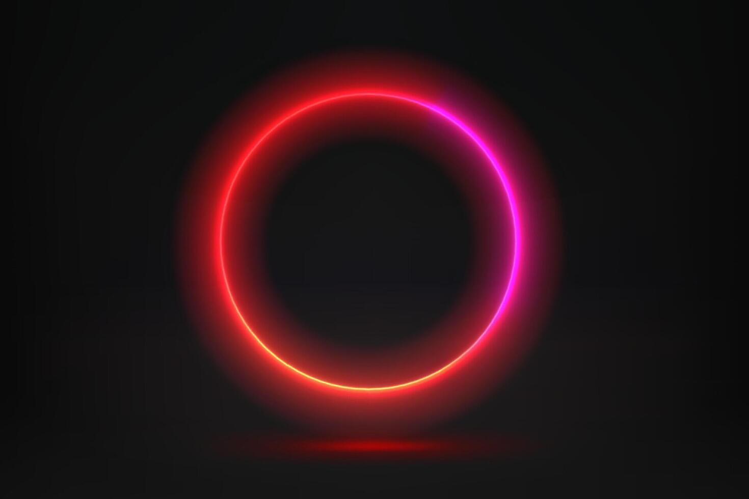 Abstract studio with red glowing circle frame. 3d illustration with neon effect vector